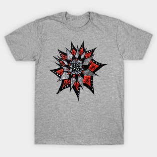 Spiked Abstract Flower In Red And Black T-Shirt